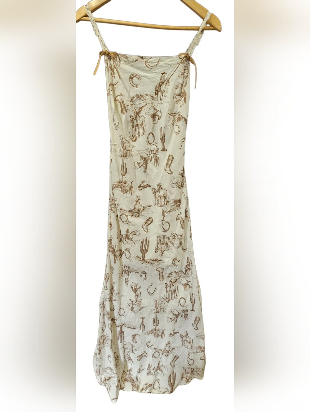The Workshop Western Toile Maxi Slip Dress Size Large L Cream Brown Cowboy Boot - Picture 2 of 7